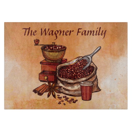 かわいいコーヒーバーの名前 カッティングボード (正面)