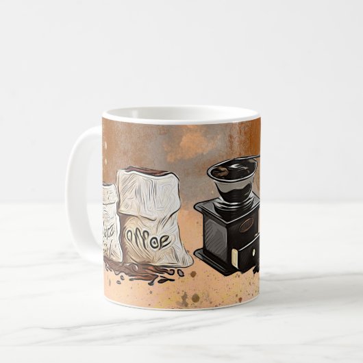 かわいいコーヒーバーグラインダー豆 コーヒーマグカップ (正面左)