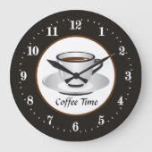 かわいいコーヒーバー時間 ラージ壁時計 (正面)