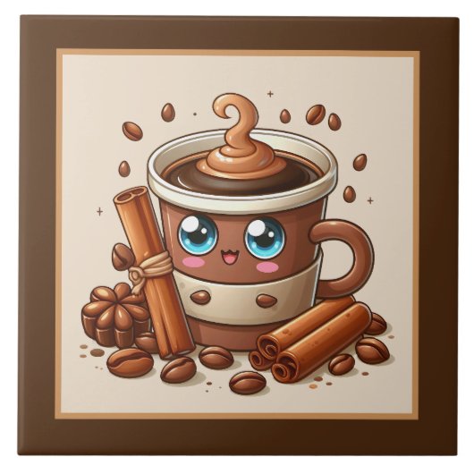 かわいいコーヒーバー、ショップまたはコーヒーをテーマにしたキッチン タイル (正面)