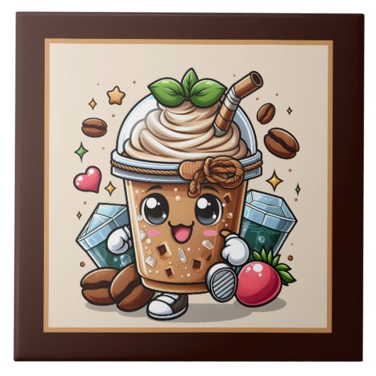 かわいいコーヒーバー、ショップまたはコーヒーをテーマにしたキッチン タイル (正面)