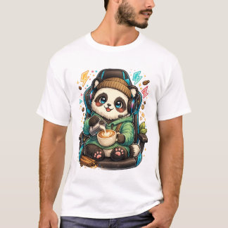 かわいいコーヒーパンダゲーマーTシャツ | あったか可愛いゲーミング Tシャツ