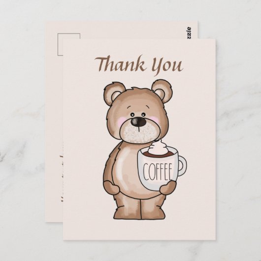 かわいいコーヒーベアに追加テキスト ありがとう ポストカード (正面/裏面)
