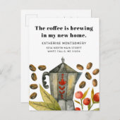 かわいいコーヒーポット私の新しいホーム引用文移動 案内ポストカード (正面/裏面)