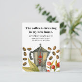 かわいいコーヒーポット私の新しいホーム引用文移動 案内ポストカード (スタンド正面)