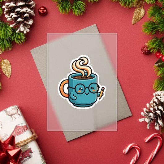 かわいいコーヒーマグのグラスシール アクリル招待状 (インサイチュ (クリスマス))
