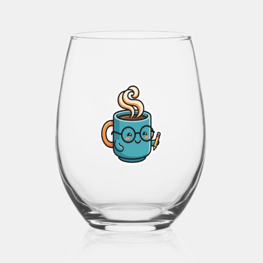 かわいいコーヒーマグのグラスシール ステムなしワイングラス (裏面)