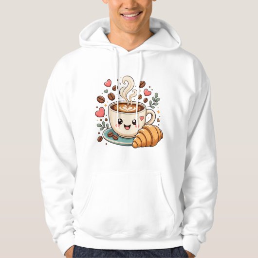 かわいいコーヒーマグの顔Tシャツ | カワイイ コーヒー パーカ (正面)