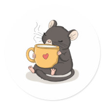 かわいいコーヒーマグを持つネズミのかわいいアニマルステッカー