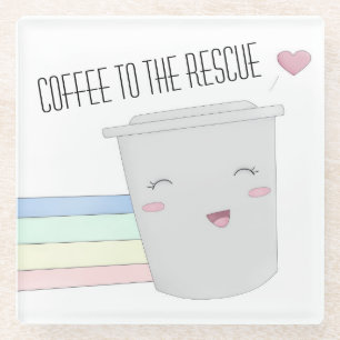 かわいいコーヒー好きのスーパーヒーローレインボー ガラスコースター