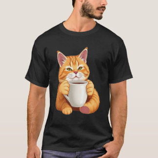 かわいいコーヒー好きの猫Tシャツ – 面白いコーヒーを飲む猫 Tシャツ