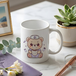 かわいいコーヒー好きの看護師テディベア コーヒーマグカップ