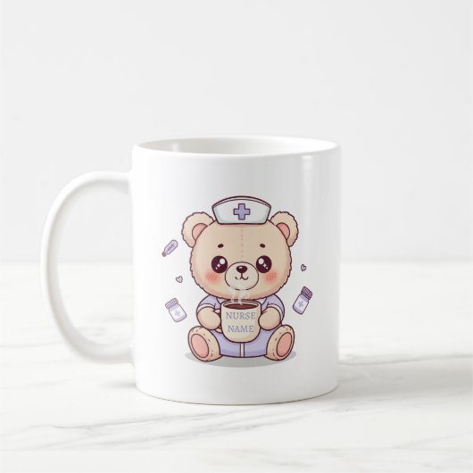 かわいいコーヒー好きの看護師テディベア コーヒーマグカップ (左)