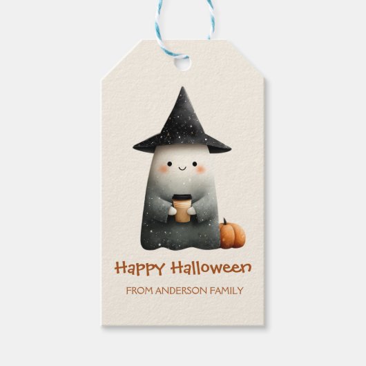 かわいいコーヒー幽霊のハロウィン ギフトタグ (正面)