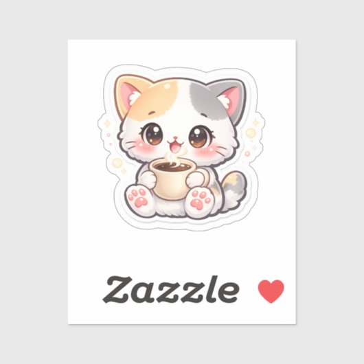 かわいいコーヒー猫の長方形ステッカー – かわいい子猫 シール (シート)