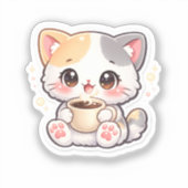 かわいいコーヒー猫の長方形ステッカー – かわいい子猫 シール (正面)
