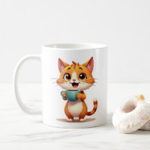 かわいいコーヒー猫マグカップ - 両面キャラクターデザイン