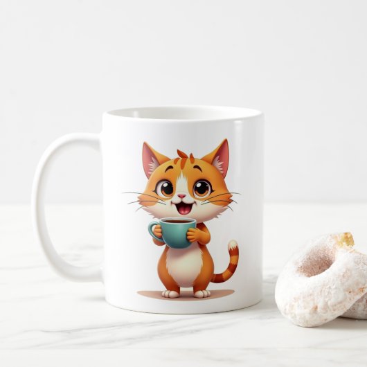 かわいいコーヒー猫マグカップ - 両面キャラクターデザイン コーヒーマグカップ (ドーナツ)