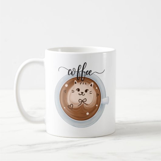 かわいいコーヒー猫ラテ名前をカスタムする コーヒーマグカップ (左)