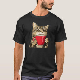 かわいいコーヒー猫 子猫が飲む 赤マグカップ Tシャツ
