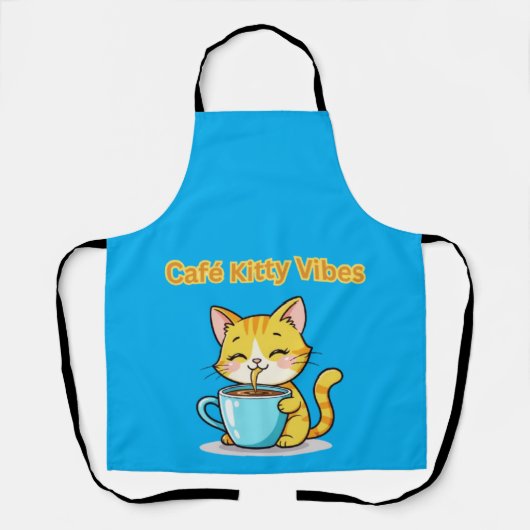 **かわいいコーヒー猫 – 愛らしい猫がコーヒーを飲む I** エプロン (正面)