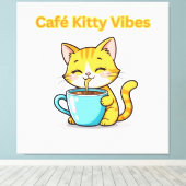 **かわいいコーヒー猫 – 愛らしい猫のコーヒータイム I** キャンバスプリント (インサイチュ (ウッドフロア))