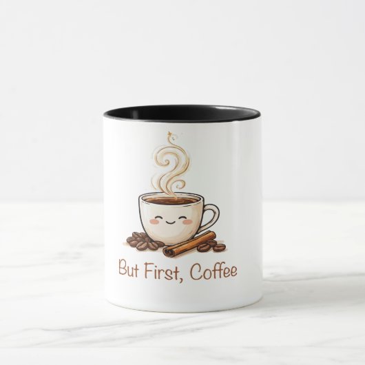 かわいいコーヒー豆とシナモンのコーヒーカップ マグカップ (中央)