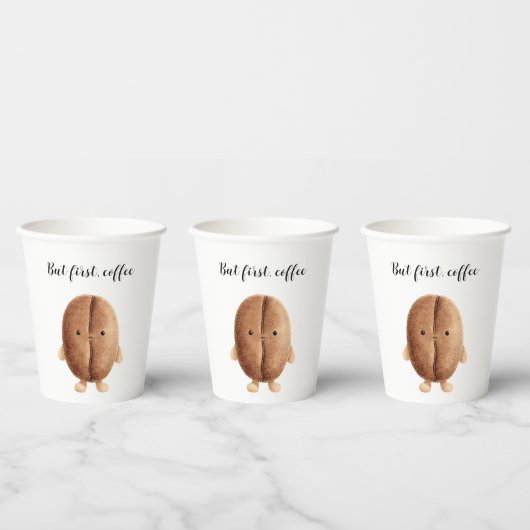 かわいいコーヒー豆 でもまずはコーヒーから 紙コップ (複数)