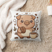かわいいコーヒー豚の枕 クッション (ブランケット)