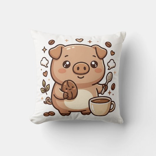 かわいいコーヒー豚の枕 クッション (正面)