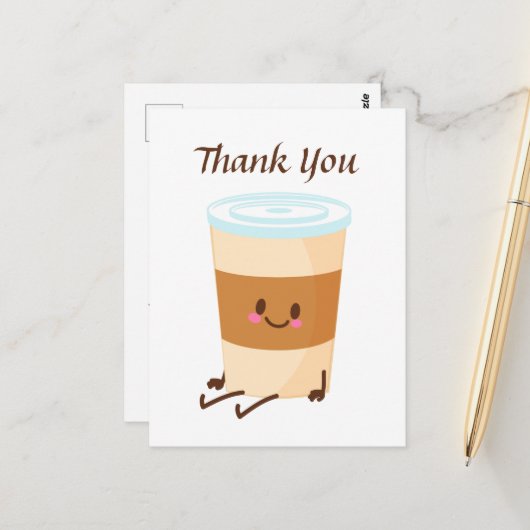 かわいいコーヒー追加テキストありがとう ポストカード (正面/裏面インサイチュ)
