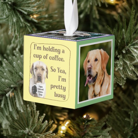 かわいいコーヒー飲みラブラドールカスタム キューブオーナメント (ツリー)