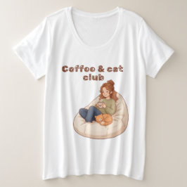 かわいいコーヒー&キャットクラブデザイン プラスサイズTシャツ