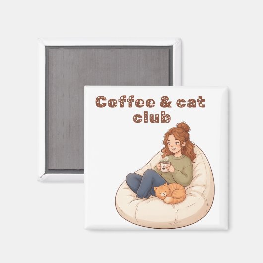 かわいいコーヒー&キャットクラブデザイン マグネット (正面/裏面)
