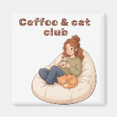 かわいいコーヒー&キャットクラブデザイン マグネット (正面)
