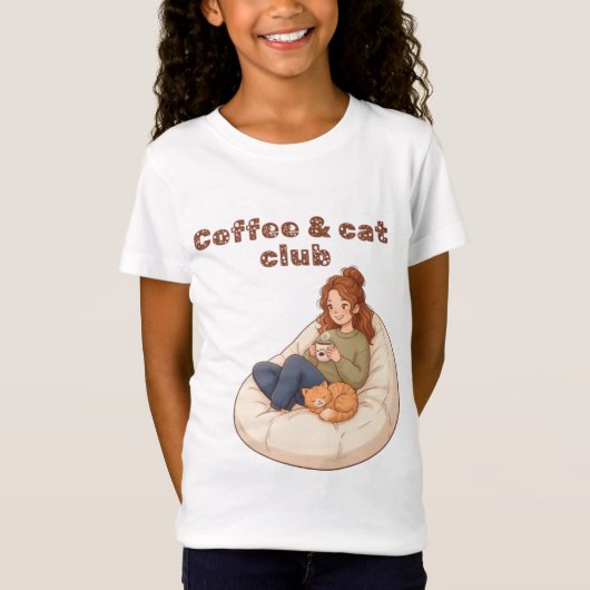 かわいいコーヒー&キャットクラブデザイン Tシャツ (正面)