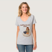 かわいいコーヒー&キャットクラブデザイン Tシャツ (正面フル)