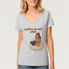 かわいいコーヒー&キャットクラブデザイン Tシャツ