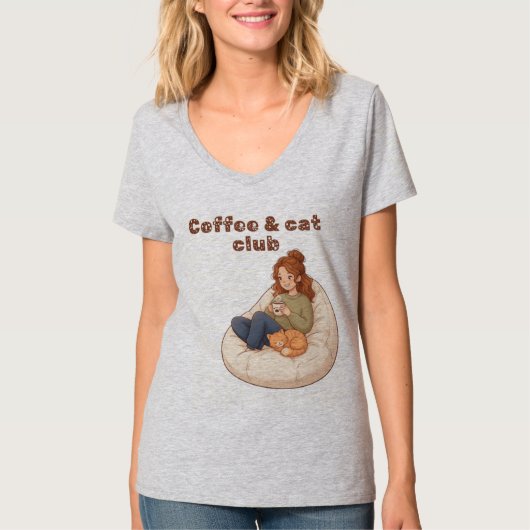 かわいいコーヒー&キャットクラブデザイン Tシャツ (正面)