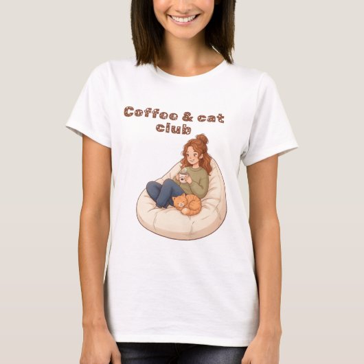 かわいいコーヒー&キャットクラブデザイン Tシャツ (正面)