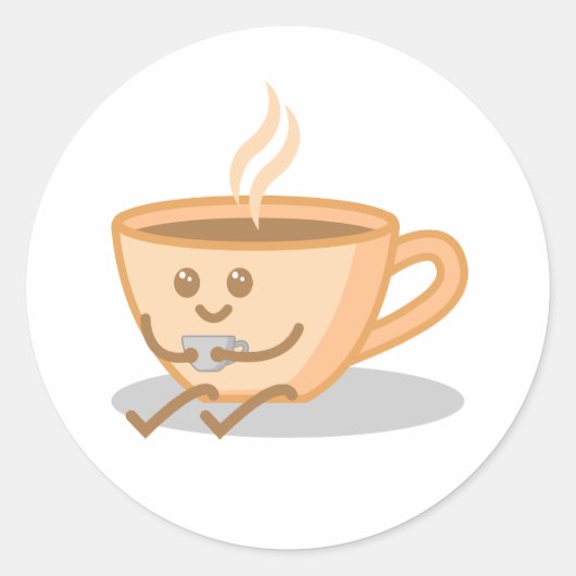 かわいいコーヒー/ティーマグカップ漫画 ラウンドシール (正面)
