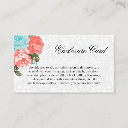 かわいいコーラルとターコイズの花 エンクロージャーカード (正面)