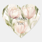 かわいいコーラルピンクのクリームチューリップの花のありがとう ハートシール (正面)