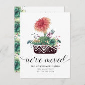 かわいいコーラルピンクのサボテン多肉移動アナウンスメ 案内ポストカード (正面/裏面)