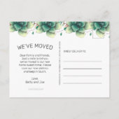 かわいいコーラルピンクのサボテン多肉移動アナウンスメ 案内ポストカード (裏面)