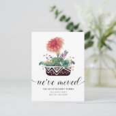 かわいいコーラルピンクのサボテン多肉移動アナウンスメ 案内ポストカード (スタンド正面)