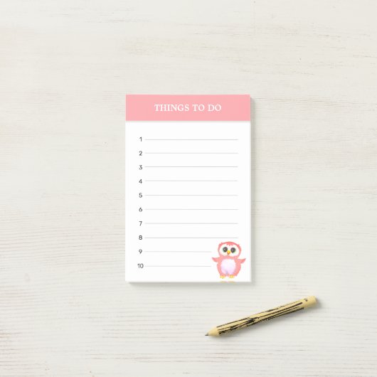 かわいいコーラルピンクフクロウ&編集可能なこと ポストイット (デスク上)