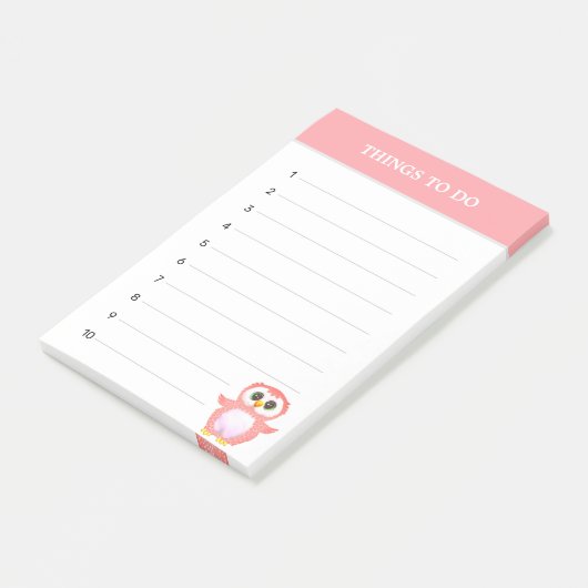 かわいいコーラルピンクフクロウ&編集可能なこと ポストイット (アングル)