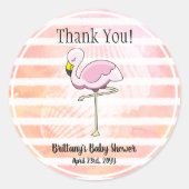 かわいいコーラルピーチストライプのフラミンゴ ラウンドシール (正面)