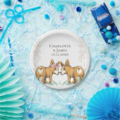 かわいいコ結婚ルギ犬の連パーソナライズされた合 ペーパープレート (パーティー)